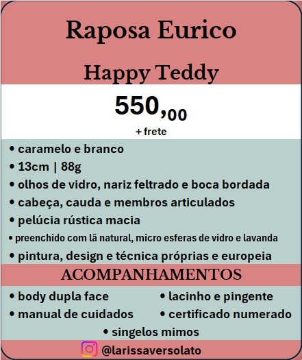 raposa de pelucia teddy sorridente